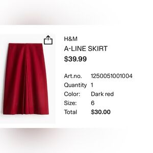 H&M Burgundy A-Line Skirt